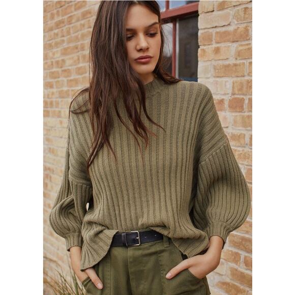 Urban Outfitters Womens Small Olive Green Lou Mock Neck Pullover Sweater Cotton - Picture 10 of 11